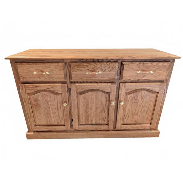 Solid Oak Sideboard With Three Drawers and Three Doors Brass Handles