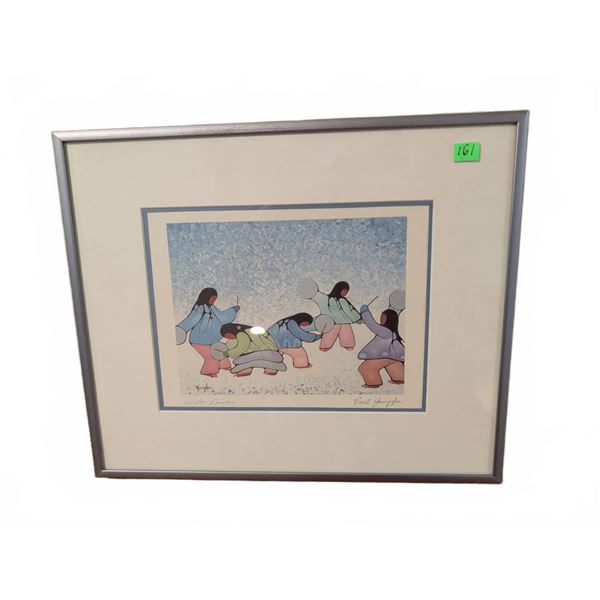 Framed Inuit Print "Snowfall Dance" by Pitseolak Ashoona Signed