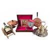 Image 1 : Lot: Napoleon Cognac, Brass Kettle, Copper Cookware, Evg Clock, Holiday Glasses