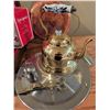 Image 6 : Lot: Napoleon Cognac, Brass Kettle, Copper Cookware, Evg Clock, Holiday Glasses