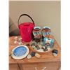 Image 2 : Decor Lot: Satsuma-Style Vases, Ice Bucket, Candle Holders, Boston Flower Frog