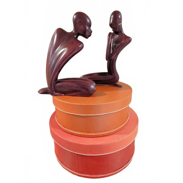 Abstract Minimalist Lovers Sculptures, Matte Brown, Approx. 7 in. and 8 in. Tall