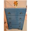 Image 2 : Blue Four Drawer Wooden Dresser With Knobs And Sunflower Motif Doorstop