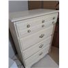 Image 3 : White Chest of Drawers with Floral Porcelain Handles and Brass Pulls, Four Large Drawers