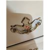 Image 4 : White Chest of Drawers with Floral Porcelain Handles and Brass Pulls, Four Large Drawers