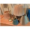 Image 2 : Brass Lamp Base With Six Assorted Pleated and Fabric Lampshades