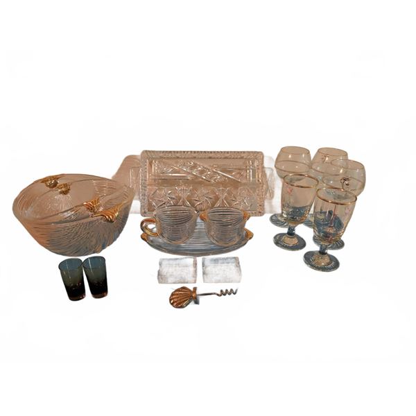 Glassware Set Including Serving Bowl, Tumblers, Irish Coffee Glasses, Crystal Tray