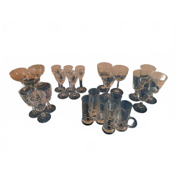 Clear Glassware Set, 5 Groups Including Cut Glass and Mug-Style Glasses