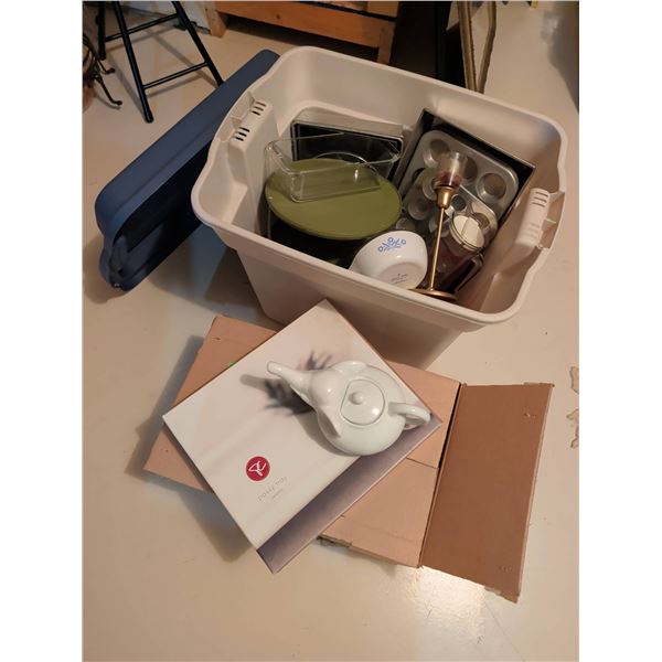 Housewares Lot: Elephant Teapot, CorningWare, PC Pastry Tray, Plates and Bakeware