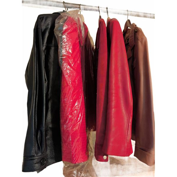 Vegan Leather Collection of Four Ladies' Jackets Size Large in Black, Red, and Brown