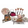 Image 1 : Red Coral Bag, Argus Camera, Plates, Vases, Gold Fan, Decorative Items