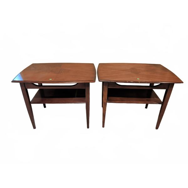 Wooden Rectangular End Tables with Lower Shelf and Tapered Legs