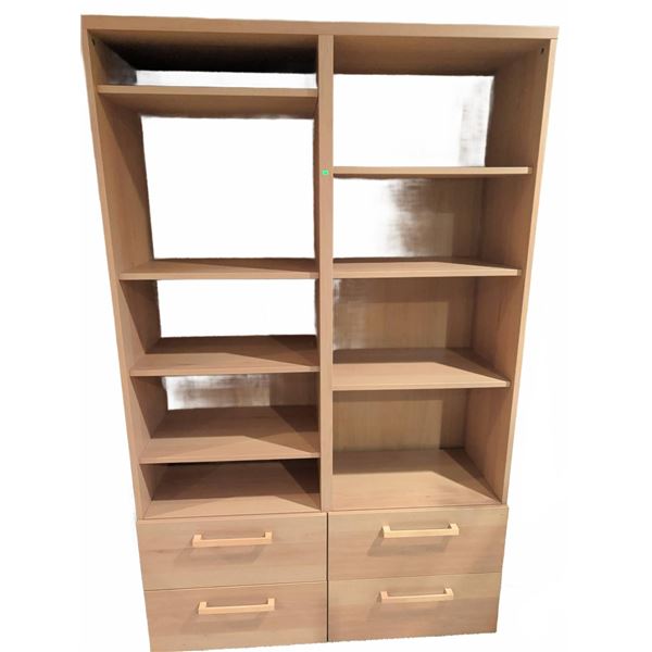Light Wood Bookshelves with Shelves and Four Lower Drawers Each
