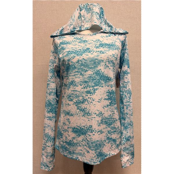 Women's Size S Tidal Tee Atoll Blue & White Long Sleeve Hoodie