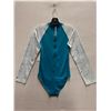 Image 2 : Women's Size 14 GSEA7227 Teal Long-Sleeve One-Piece Rash Guard Swimsuit UPF 50