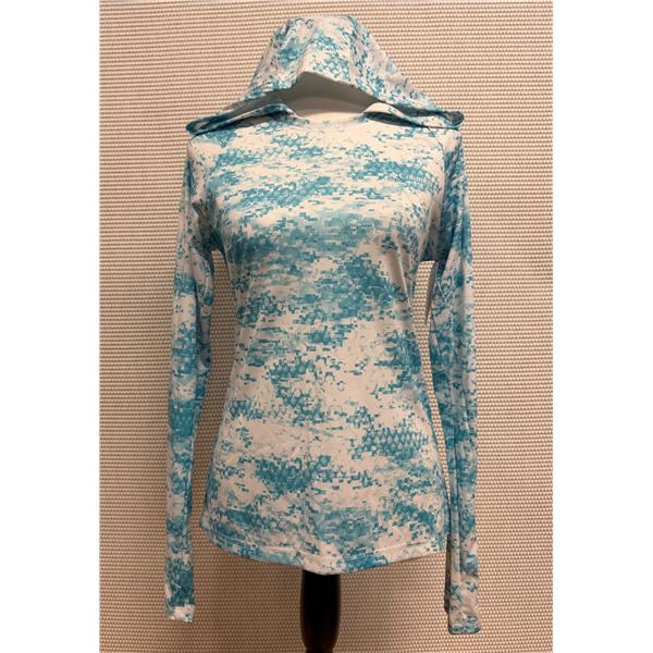 Women's Size XS Tidal Tee Atoll Blue & White Long Sleeve Hoodie