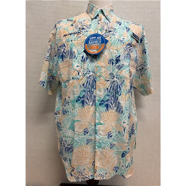 Men's Size M Super Tamiami II Short Sleeve Shirt, Mixed Leaf Pattern