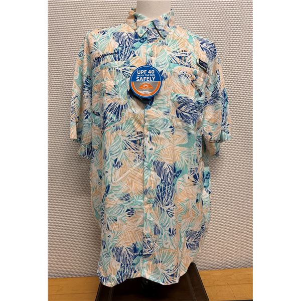 Men's Size M Super Tamiami II Short Sleeve Shirt, Mixed Leaf Pattern