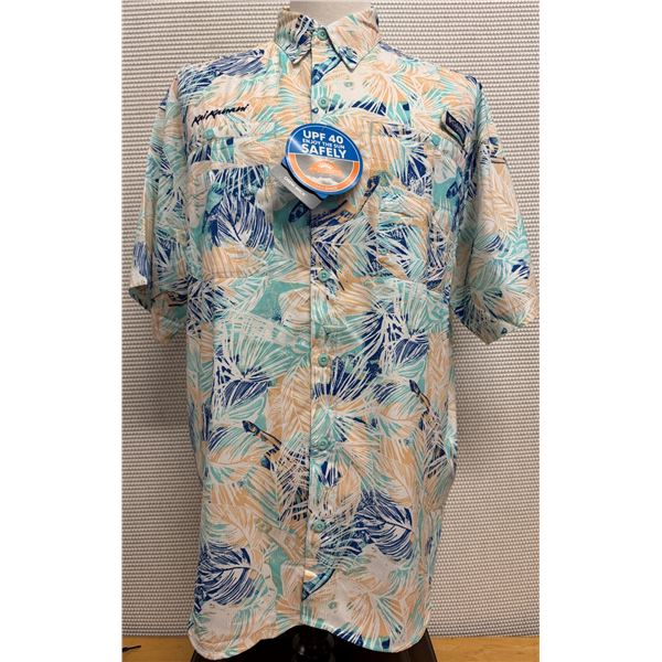 Men's Size L Super Tamiami II Short Sleeve Shirt, Mixed Leaf Pattern