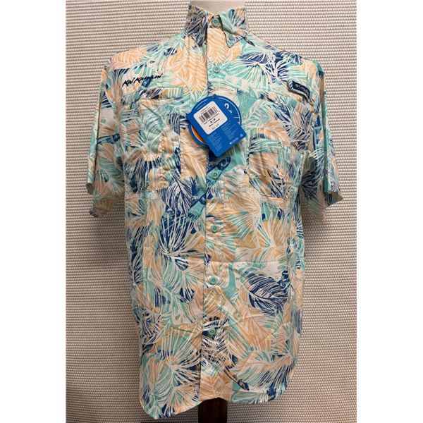 Men's Size S Super Tamiami II Short Sleeve Shirt, Mixed Leaf Pattern