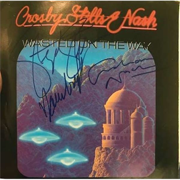 Crosby, Stills and Nash Wasted on the Way band signed 45 record sleeve