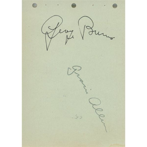 George Burns and Gracie Allen signature cut. GFA Authenticated