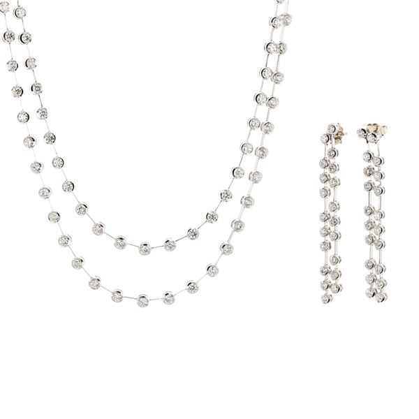 14K White Gold 6.00ctw Diamond Necklace & Earrings