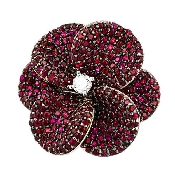 14K White Gold 3.95ctw Ruby & 0.20ct Diamond Flora