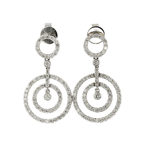 18K White Gold 2.10ctw Diamond Dangling Earrings