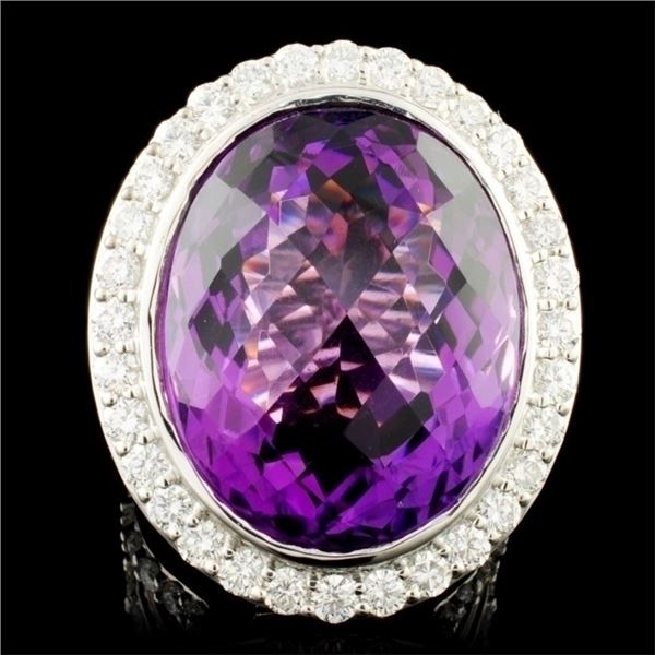 18K Gold 34.00ctw Amethyst & 4.10ctw Diamond Ring