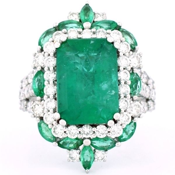 18K Gold 4.30ct Emerald & 1.52ct Diamond Ring