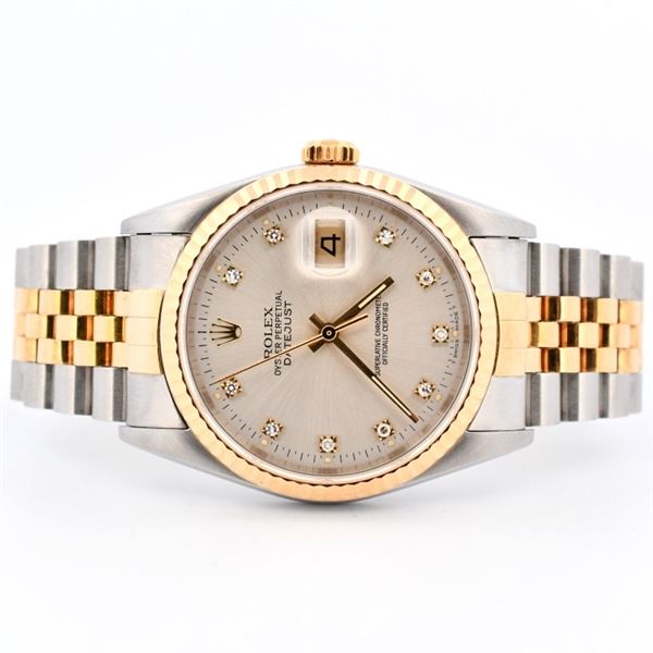 Rolex DateJust YG/SS Silver Diamond 36 Wristwatch