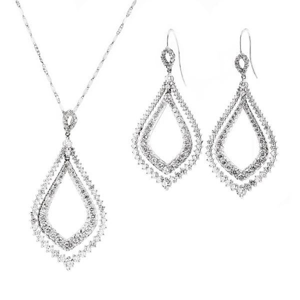 14K White Gold 6.75ctw Diamond Earrings & Pendant