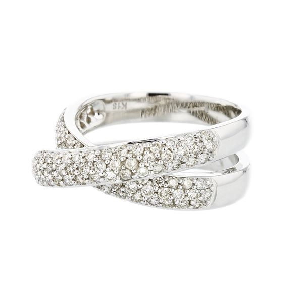 18K White Gold 1.00ctw Diamond Criss Cross Ring