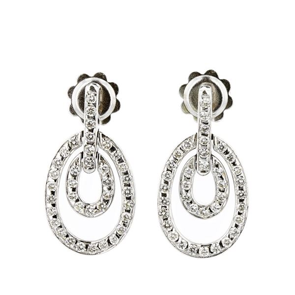 18K White Gold 0.95ctw Diamond Dangling Earrings