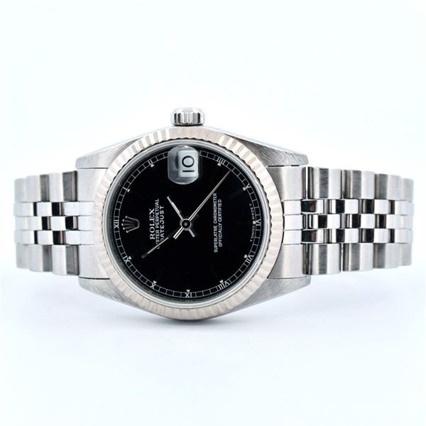Rolex DateJust SS Black Index 31 Mid-Size Watch