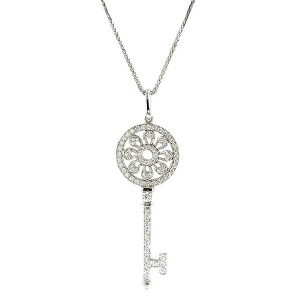 14K White Gold 1.65ctw Diamond Key Pendant