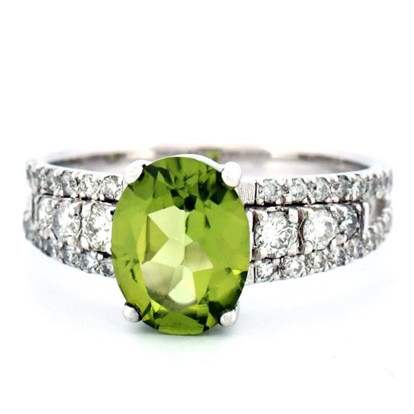 14K Gold 2.00ct Peridot & 0.55ct Diamond Ring