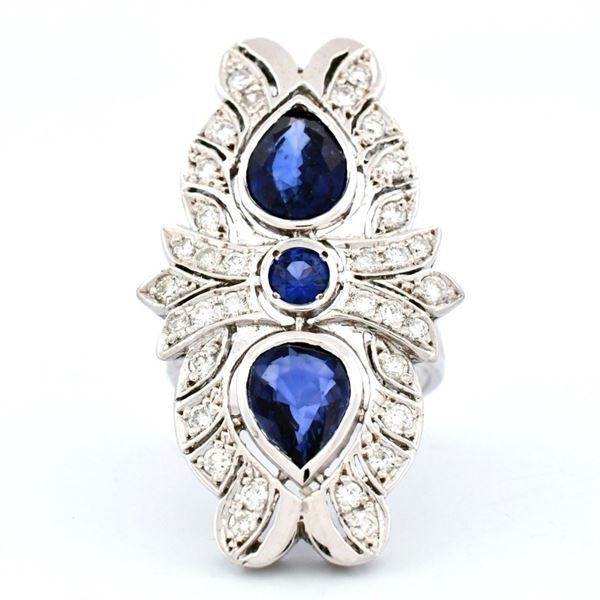 14K W Gold 6.50ct Sapphire & 1.05ct Diamond Ring