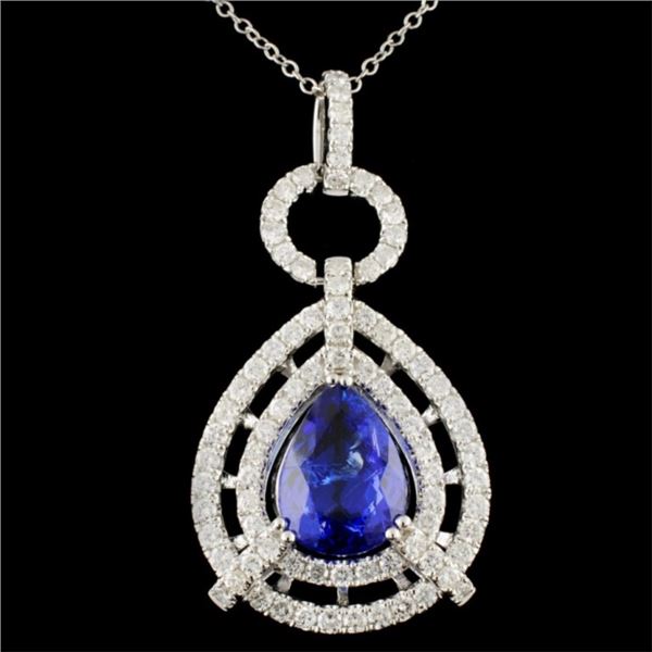 18K Gold 3.90ct Tanzanite & 1.85ct Diamond Pendant