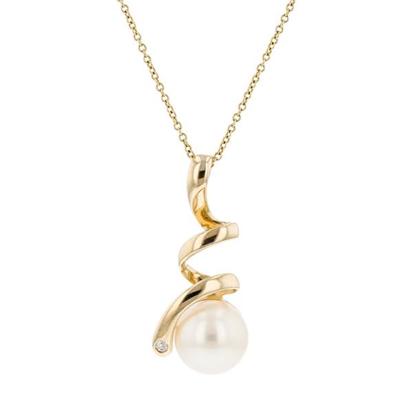 14K Yellow Gold Pearl and Diamond Pendant