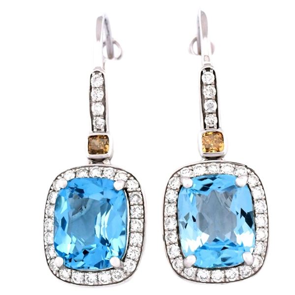 14K White Gold 7.51ct Topaz & 0.85ct Diamond Earri