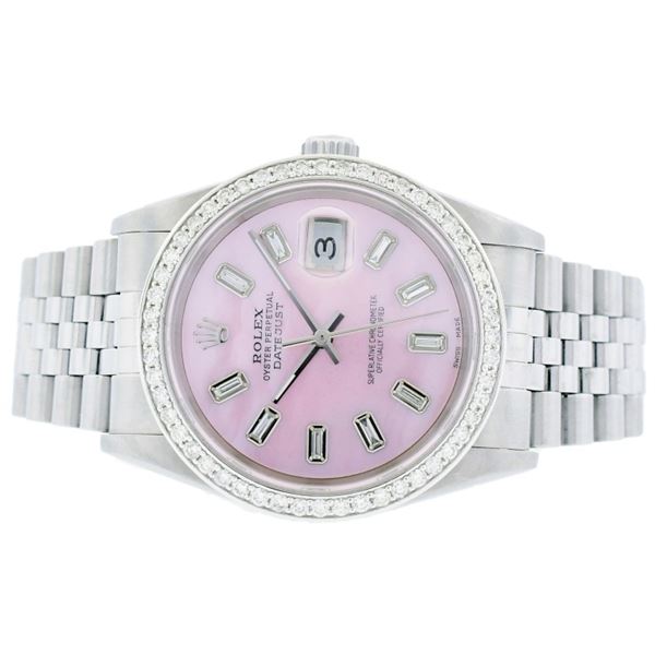 Rolex DateJust SS Pink MOP 1.50ct Diamond 36 Watch