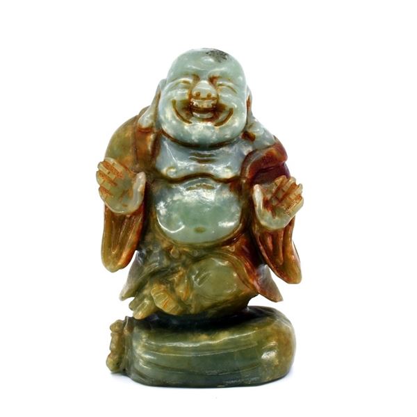 Vintage Chinese Gold Jade Laughing Buddha Carving