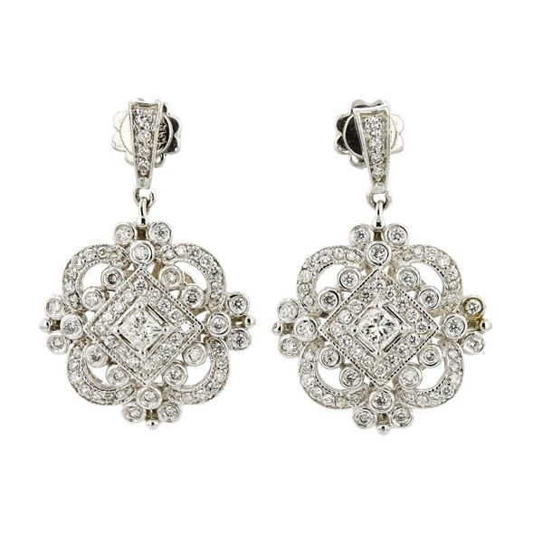 14K White Gold 1.65ctw Diamond Dangling Earrings