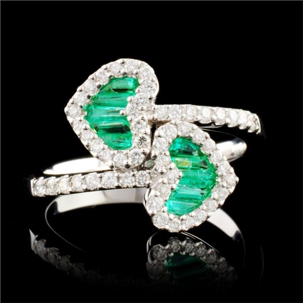 18K Gold 0.80ct Emerald & 0.50ctw Diamond Ring