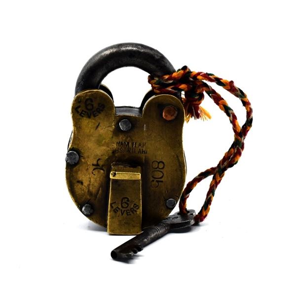 Antique 6-Lever Bronze Padlock With Key
