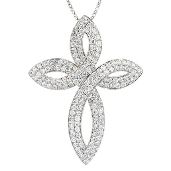 18K White Gold 4.25ctw Diamond Cross Pendant