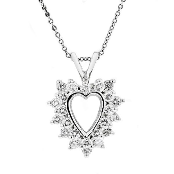 14K White Gold 0.60ctw Diamond Heart Pendant