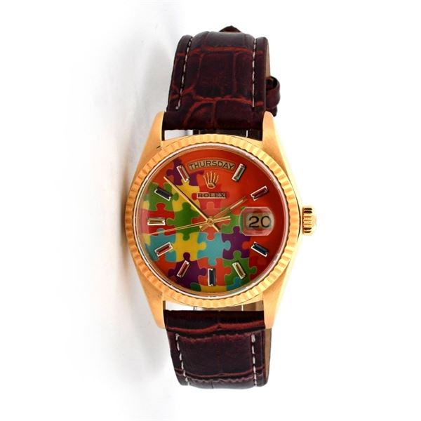 Rolex Day-Date 18K Puzzle Sapphire 36mm Watch